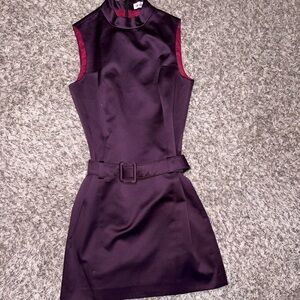 80s Sleeveless Purple Belted Sheath Dress